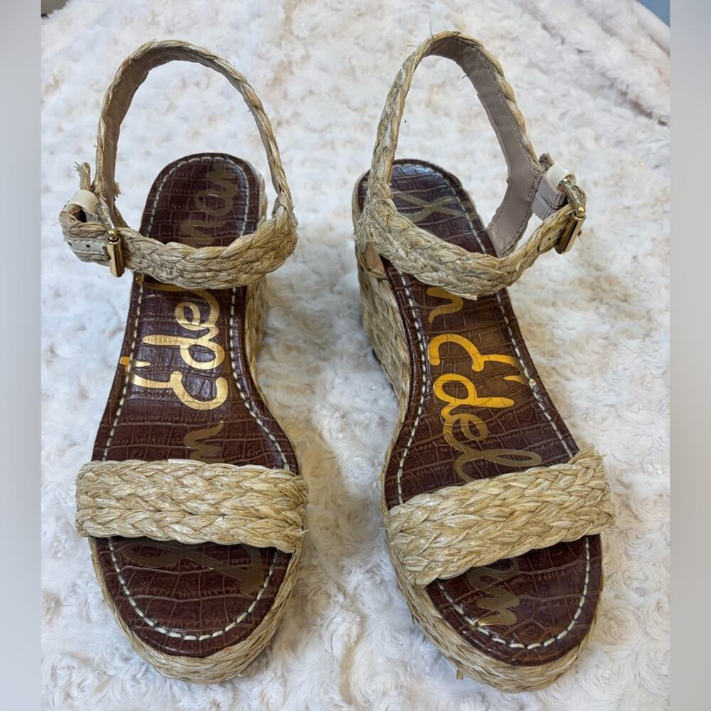 Sam Edelman NEW Deena Natural Raffia Wedge Sandal w/ Ankle Strap 10 - Picture 2 of 8